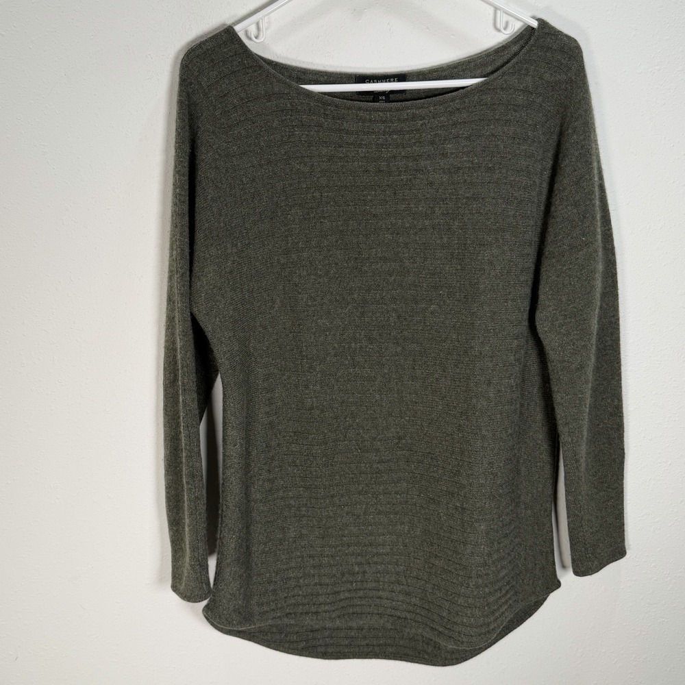 Charter Club Sweater Women's 100% Cashmere Green Sz XS Rib Knit Luxury Soft!